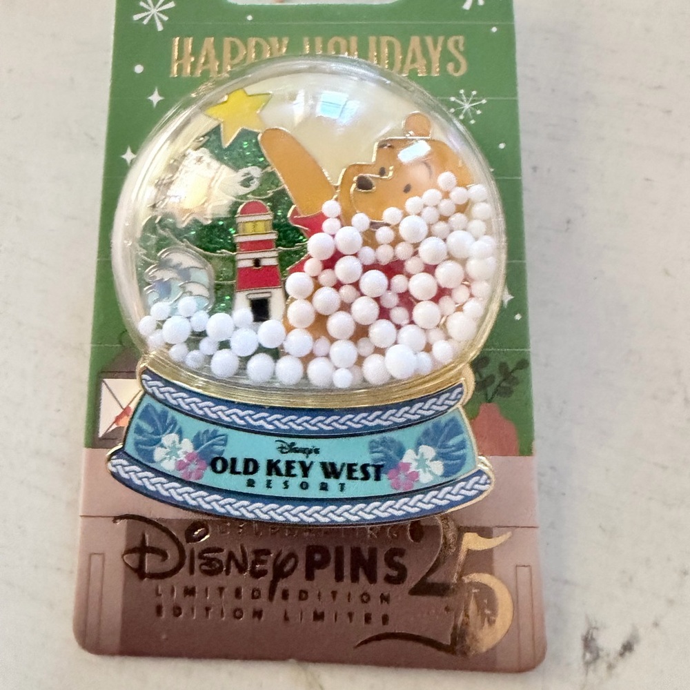 Disney Old Key West Resort Holiday Snow Globe Pin - Green, Gold, Red